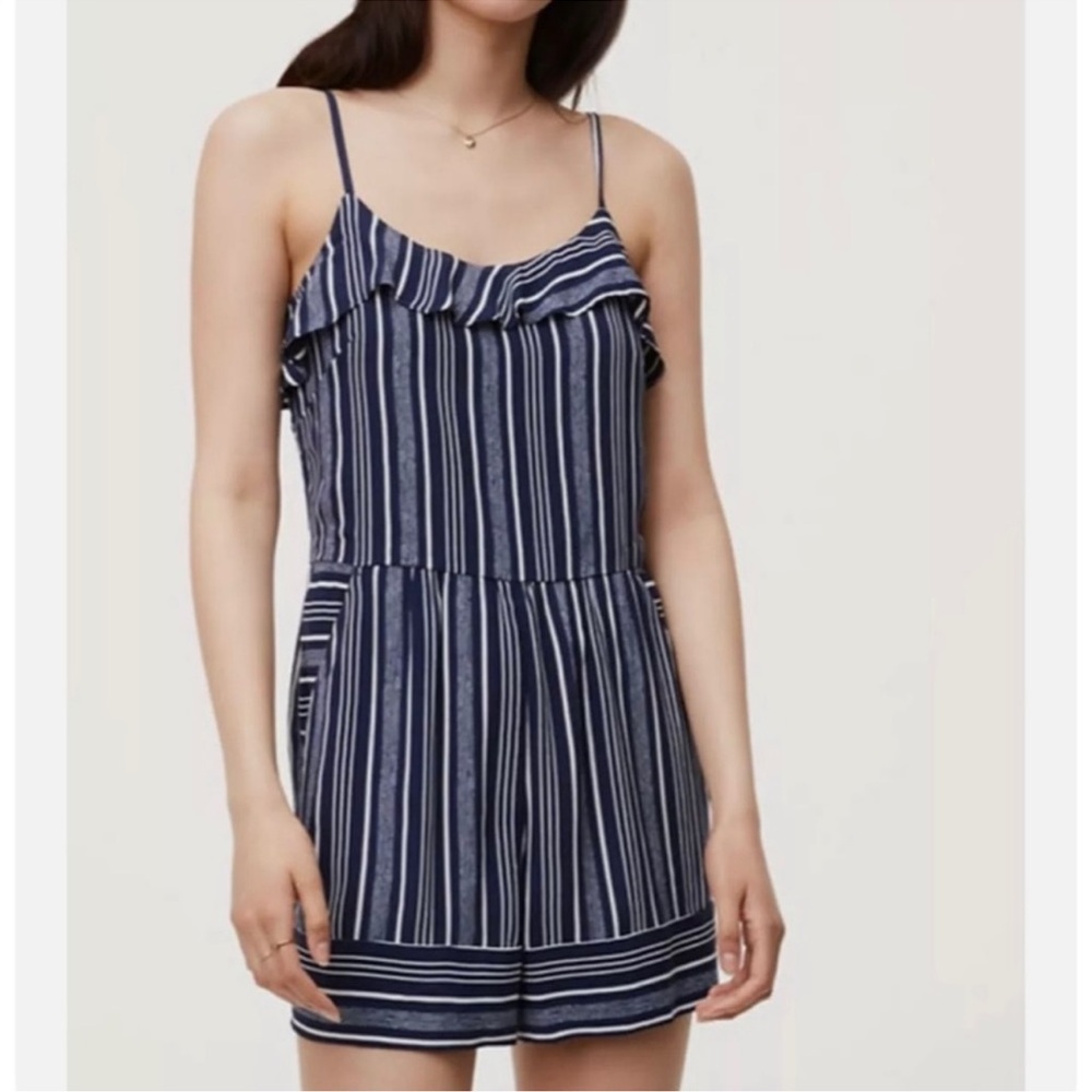 LOFT Striped Romper Blue Size 00 Petite